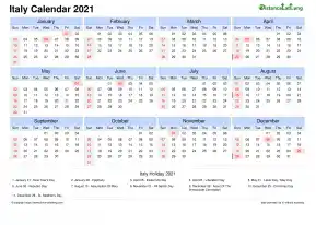 Calendar Horizintal Tbl Outer Border Sun Sat National Holiday Italy Landscape 2021