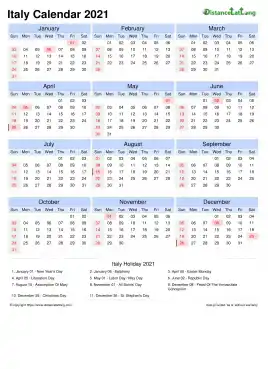 Calendar Horizintal Tbl Outer Border Sun Sat National Holiday Italy Portrait 2021