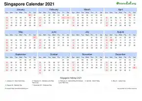 Calendar Horizintal Tbl Outer Border Sun Sat National Holiday Singapore Landscape 2021