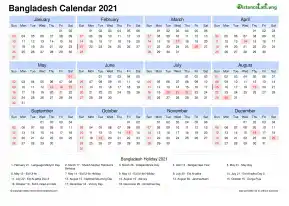 Calendar Horizintal Tbl Outer Border Sun Sat Public Holiday Bangladesh Landscape 2021