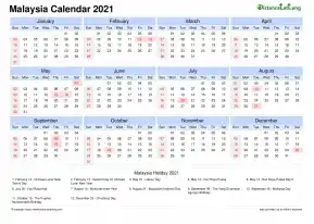 Calendar Horizintal Tbl Outer Border Sun Sat Public Holiday Malaysia Landscape 2021