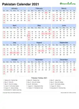 Calendar Horizintal Tbl Outer Border Sun Sat Public Holiday Pakistan Portrait 2021