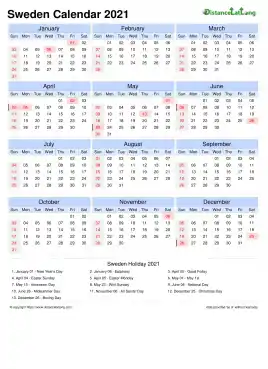 Calendar Horizintal Tbl Outer Border Sun Sat Public Holiday Sweden Portrait 2021