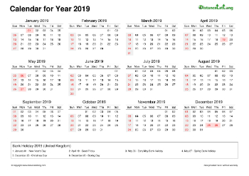 Calendar Horizintal Week Covered Line Grid Sun Sat Federal Holiday Uk 2019