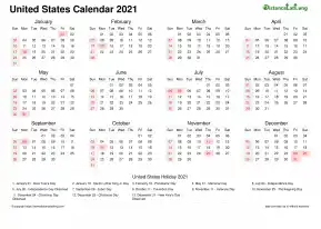 Calendar Horizintal Week Covered Line Grid Sun Sat Federal Holiday United States Landscape 2021