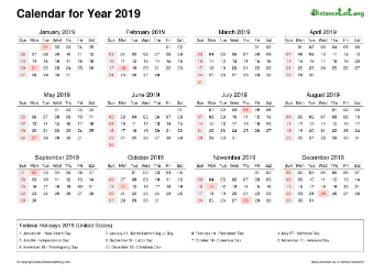 Calendar Horizintal Week Covered Line Grid Sun Sat Federal Holiday Us 2019