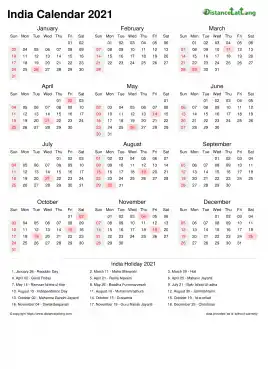 Calendar Horizintal Week Covered Line Grid Sun Sat Gazetted Holiday India Portrait 2021