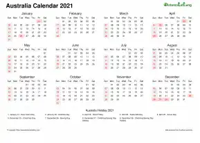 Calendar Horizintal Week Covered Line Grid Sun Sat National Holiday Australia Landscape 2021