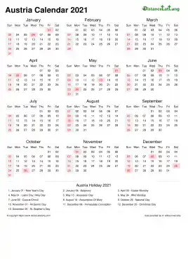 Calendar Horizintal Week Covered Line Grid Sun Sat National Holiday Austria Portrait 2021