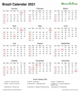Calendar Horizintal Week Covered Line Grid Sun Sat National Holiday Brazil Portrait 2021
