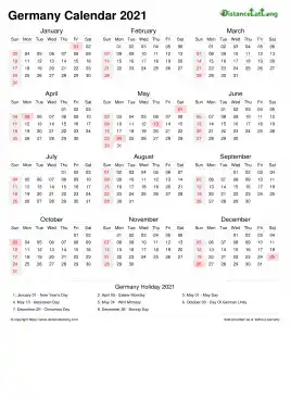 Calendar Horizintal Week Covered Line Grid Sun Sat National Holiday Germany Portrait 2021