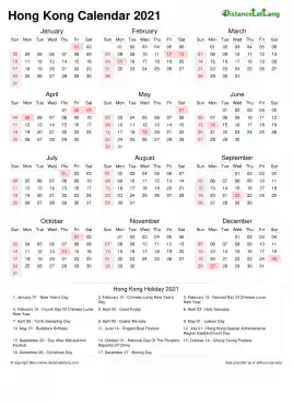 Calendar Horizintal Week Covered Line Grid Sun Sat National Holiday Hong Kong Portrait 2021