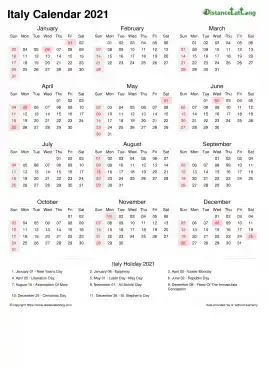 Calendar Horizintal Week Covered Line Grid Sun Sat National Holiday Italy Portrait 2021
