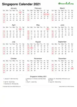 Calendar Horizintal Week Covered Line Grid Sun Sat National Holiday Singapore Portrait 2021