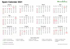 Calendar Horizintal Week Covered Line Grid Sun Sat National Holiday Spain Landscape 2021