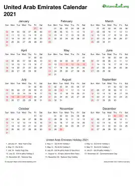 Calendar Horizintal Week Covered Line Grid Sun Sat National Holiday United Arab Emirates Portrait 2021