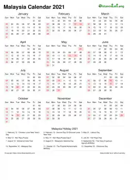 Calendar Horizintal Week Covered Line Grid Sun Sat Public Holiday Malaysia Portrait 2021