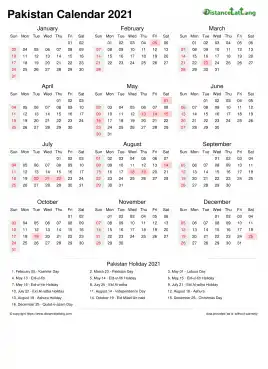 Calendar Horizintal Week Covered Line Grid Sun Sat Public Holiday Pakistan Portrait 2021