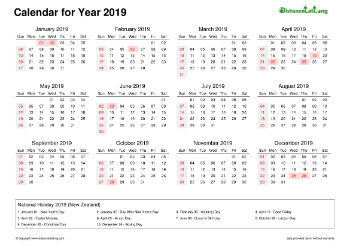 Calendar Horizintal Week Underline Sun Sat Federal Holiday Nz 2019