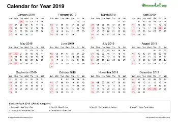 Calendar Horizintal Week Underline Sun Sat Federal Holiday Uk 2019