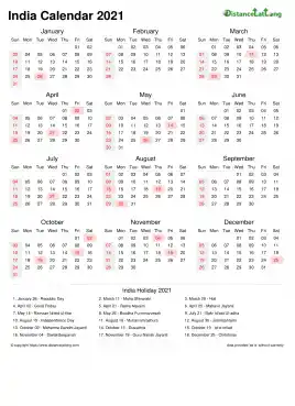 Calendar Horizintal Week Underline Sun Sat Gazetted Holiday India Portrait 2021