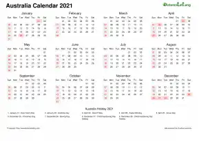 Calendar Horizintal Week Underline Sun Sat National Holiday Australia Landscape 2021