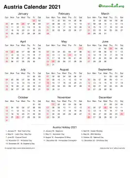 Calendar Horizintal Week Underline Sun Sat National Holiday Austria Portrait 2021