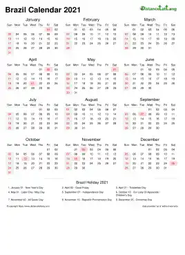 Calendar Horizintal Week Underline Sun Sat National Holiday Brazil Portrait 2021