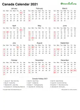 Calendar Horizintal Week Underline Sun Sat National Holiday Canada Portrait 2021