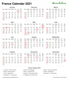 Calendar Horizintal Week Underline Sun Sat National Holiday France Portrait 2021