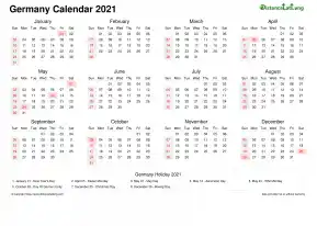 Calendar Horizintal Week Underline Sun Sat National Holiday Germany Landscape 2021