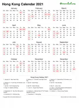 Calendar Horizintal Week Underline Sun Sat National Holiday Hong Kong Portrait 2021