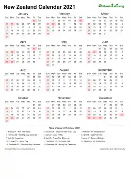 Calendar Horizintal Week Underline Sun Sat National Holiday New Zealand Portrait 2021
