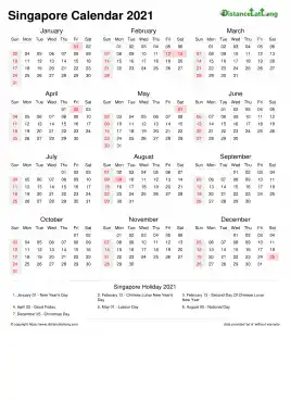 Calendar Horizintal Week Underline Sun Sat National Holiday Singapore Portrait 2021