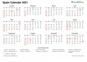 Calendar Horizintal Week Underline Sun Sat National Holiday Spain Landscape 2021