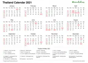 Calendar Horizintal Week Underline Sun Sat National Holiday Thailand Landscape 2021
