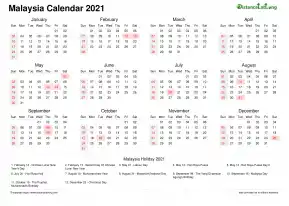 Calendar Horizintal Week Underline Sun Sat Public Holiday Malaysia Landscape 2021