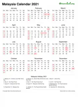 Calendar Horizintal Week Underline Sun Sat Public Holiday Malaysia Portrait 2021