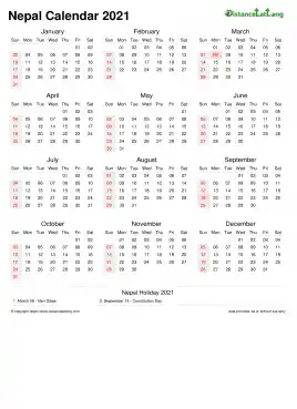 Calendar Horizintal Week Underline Sun Sat Public Holiday Nepal Portrait 2021