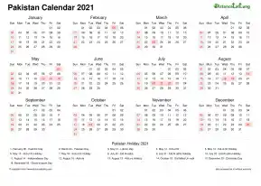 Calendar Horizintal Week Underline Sun Sat Public Holiday Pakistan Landscape 2021