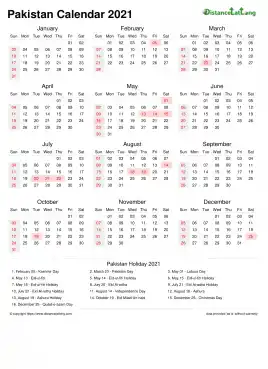 Calendar Horizintal Week Underline Sun Sat Public Holiday Pakistan Portrait 2021