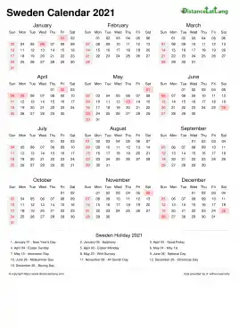 Calendar Horizintal Week Underline Sun Sat Public Holiday Sweden Portrait 2021