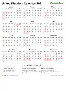 Calendar Horizintal Week Underline With Month Split Sun Sat Bank Holiday United Kingdom Portrait 2021