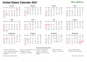Calendar Horizintal Week Underline With Month Split Sun Sat Federal Holiday United States Landscape 2021