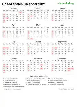 Calendar Horizintal Week Underline With Month Split Sun Sat Federal Holiday United States Portrait 2021