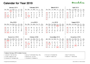 Calendar Horizintal Week Underline With Month Split Sun Sat Federal Holiday Us 2019