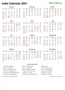 Calendar Horizintal Week Underline With Month Split Sun Sat Gazetted Holiday India Portrait 2021
