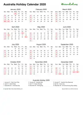 Calendar Horizintal Week Underline With Month Split Sun Sat Holiday Australia Portrait 2020