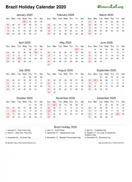 Calendar Horizintal Week Underline With Month Split Sun Sat Holiday Brazil Portrait 2020