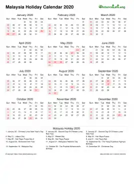 Calendar Horizintal Week Underline With Month Split Sun Sat Holiday Malaysia Portrait 2020